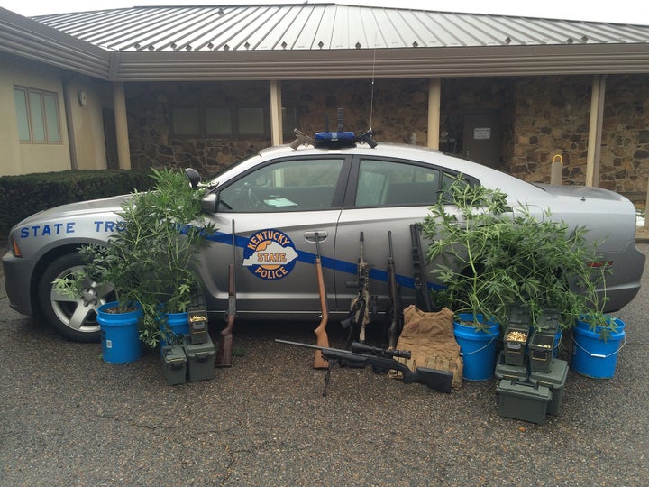 Kentucky State police show the results of a search warrant carried out at the home of a local meteorologist.