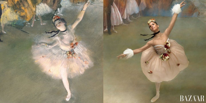 Copeland beautifully re-creates Degas's "The Star" in a Valentino dress. 