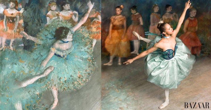 Copeland nails Degas' "Swaying Dancer (Dancer in Green)" while wearing an Oscar de la Renta dress. 