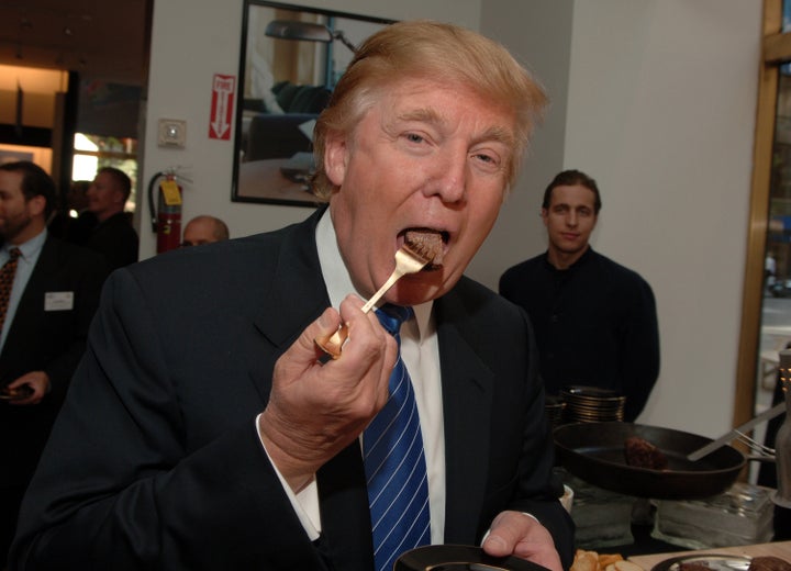 Donald Trump at the launch of Trump Steaks at The Sharper Image in New York City. Trump and other presidential candidates have had little to say on food policy while campaigning.