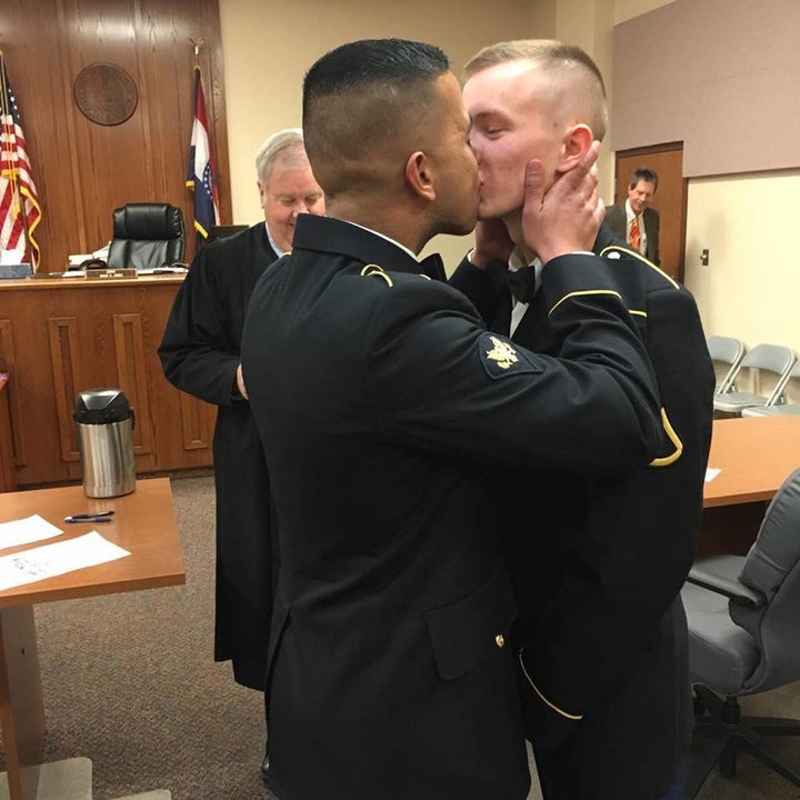 Shane Adriano (L) and Tristian Resz (R) at their wedding ceremony.