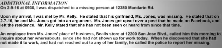 An excerpt from the incident report filed with the Jacksonville Sheriff's Office.