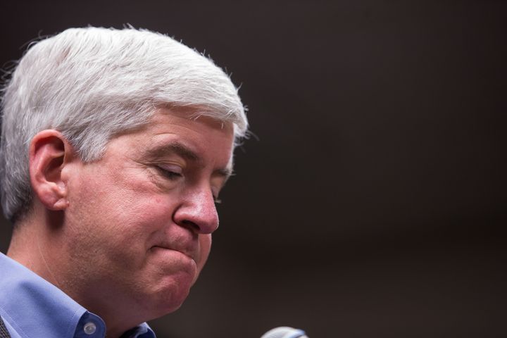 Michigan Gov. Rick Snyder (R) speaks to the media regarding the status of the Flint water crisis on Jan. 27, 2016. The city's lead-contaminated water has prompted outrage, much of it directed at the governor.