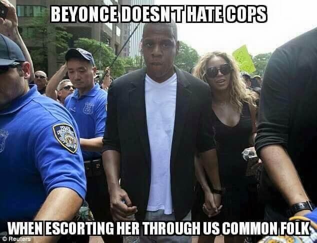 The president of a Miami police union sent HuffPost this meme featuring Beyoncé and her husband, Jay-Z.