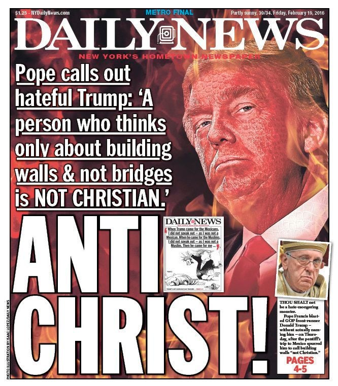 New York Daily News Slams 'AntiChrist' Donald Trump In Fiery Front