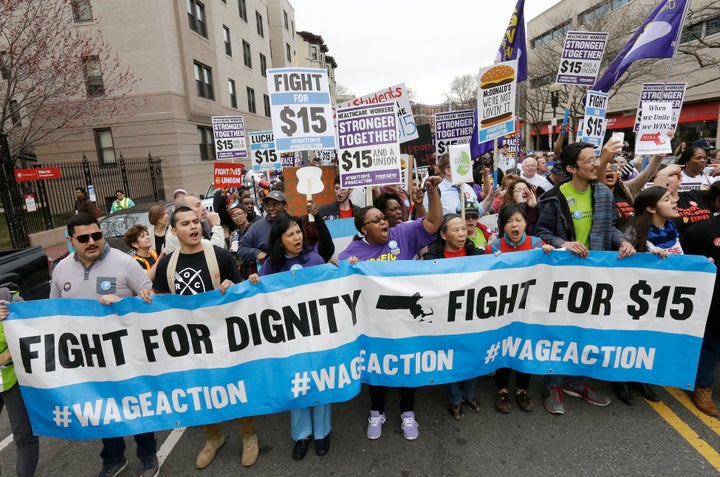 Activists in Boston march in support of the $15 minimum wage. Labor groups have focused their efforts on states and cities, since GOP control of Congress precludes a federal hike.