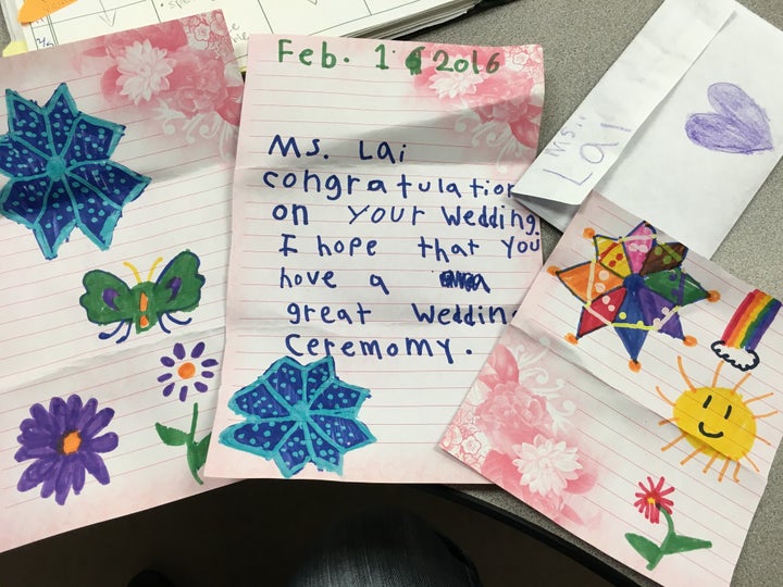Another note reads, "Congratulations on your wedding. I hope that you have a great wedding ceremony."