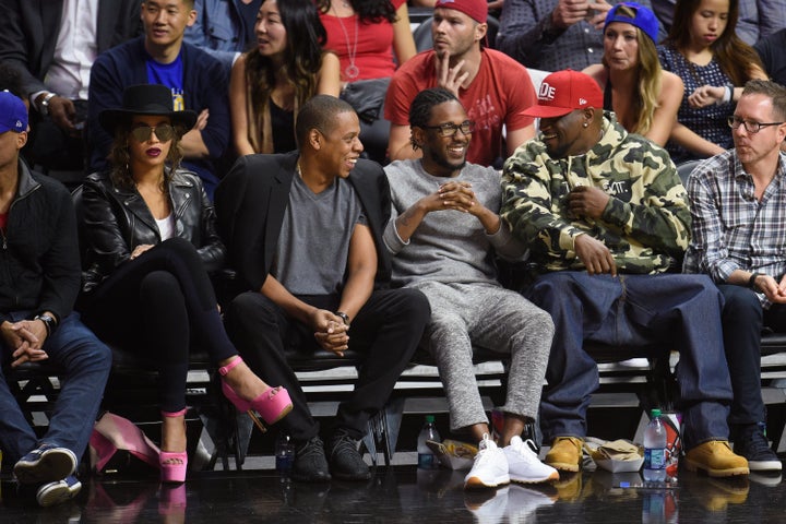 Beyoncé, Jay Z, Kendrick Lamar and Anthony Tiffith at the game.