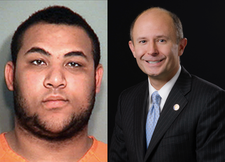 Izaha Akins, 18 (left), is facing felony fraud charges after allegedly posing as the replacement for state Sen. David Burke (right). 