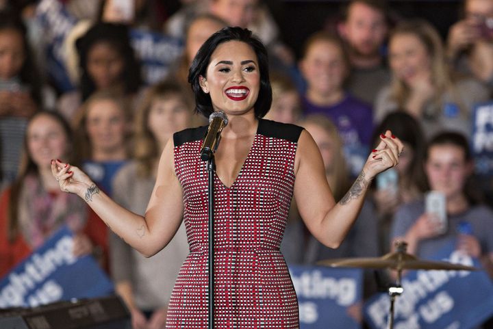 Demi Lovato performs at an event for Hillary Clinton on Thursday, Jan. 21, 2016.