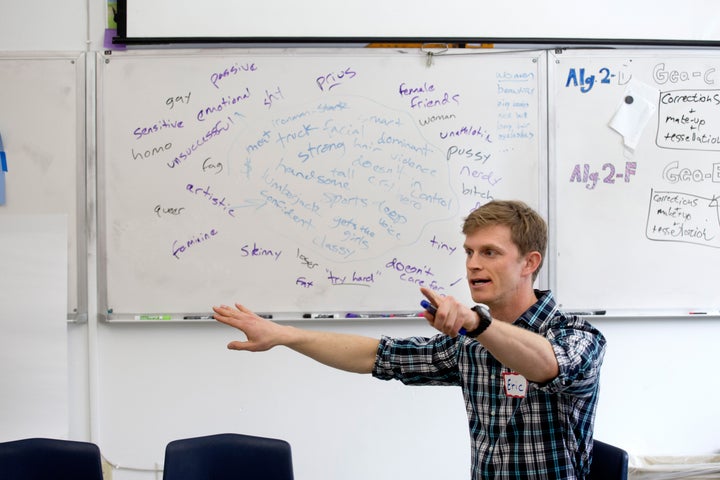 Eric Barthold gives his Man Up and Open Up presentation to students in Vermont. (Photo credit: Geoff Hansen Photography)