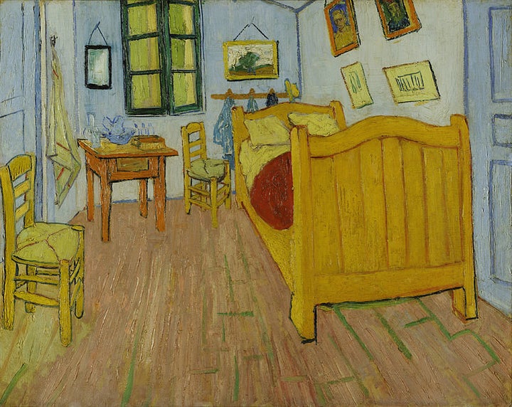 The first version of Vincent van Gogh's "Bedroom in Arles," created in October of 1888. (Oil on canvas, 72 x 90 cm, Van Gogh Museum, Amsterdam, courtesy of Wikimedia.)