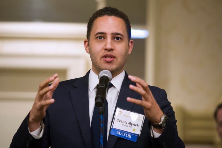 Svante Myrick, mayor of Ithaca, New York, speaks during at the U.S. Conference of Mayors Winter Meeting in Washington, D.C., Jan. 21, 2016.