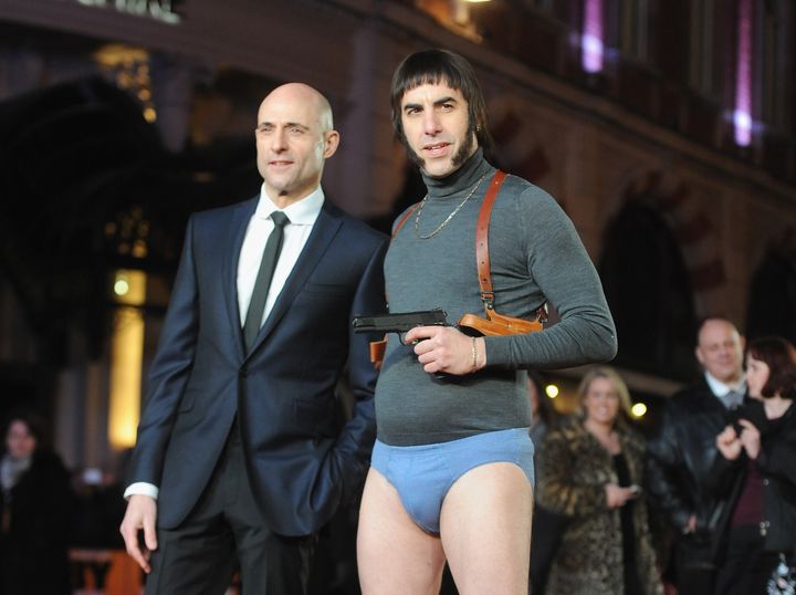 Mark Strong and Sacha Baron Cohen attend the World premiere of "Grimsby" at Odeon Leicester Square on Feb. 22, 2016 in London, England.
