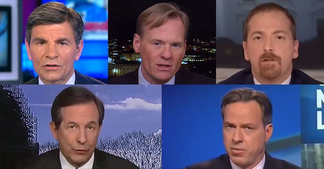 The diverse crew of Sunday morning show hosts. Clockwise from top left: George Stephanopoulos, John Dickerson, Chuck Tod
