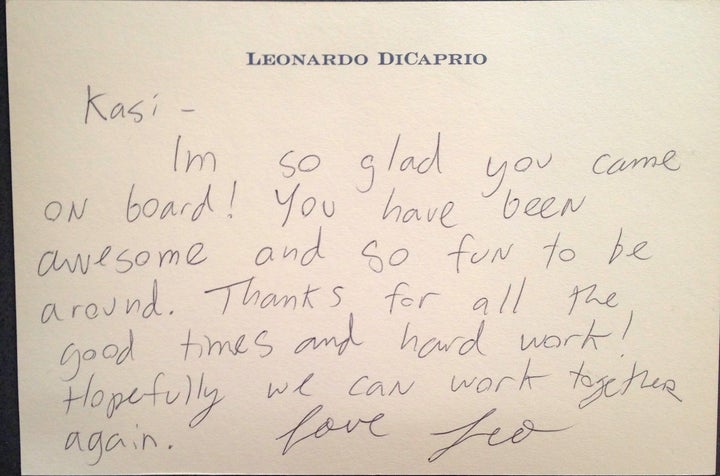 A note Leonardo DiCaprio gave his assistant, Kasi Brown.