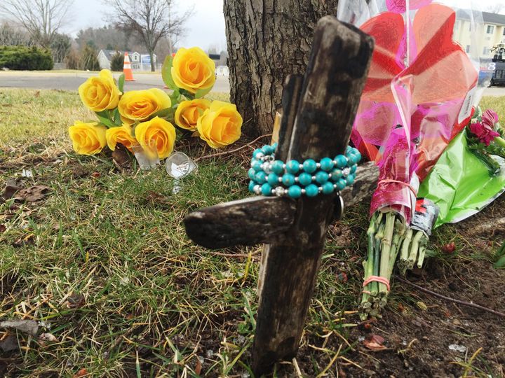 A memorial is seen at the Cracker Barrel in Kalamazoo, Michigan, on Monday, Feb. 22, 2016.