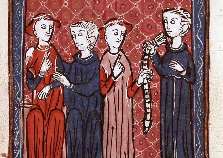 A woman is condemned to wear a chastity belt in this miniature from Gratian's Decretum, a 12th century textbook on church doctrine. On behalf of women everywhere, thank GOODNESS we're past that stage.