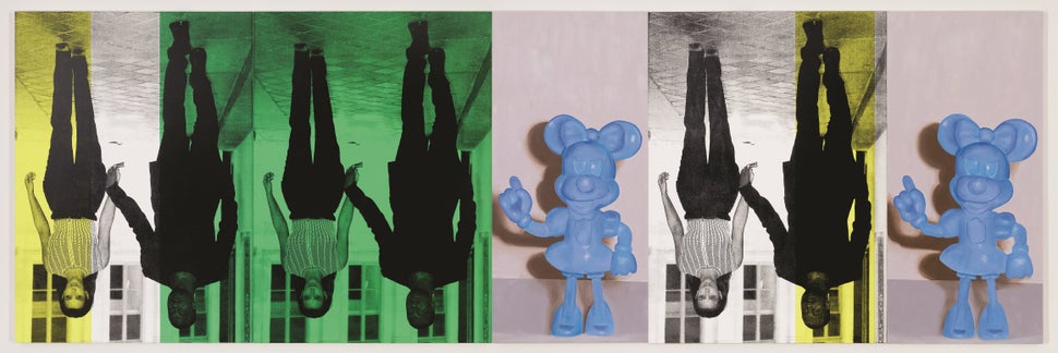 Julia Wachtel, "Champagne Life," 2014, oil, lacquer ink and flashe on canvas, 5 panels, overall: 152.4 x 472.4 cm, Image cour