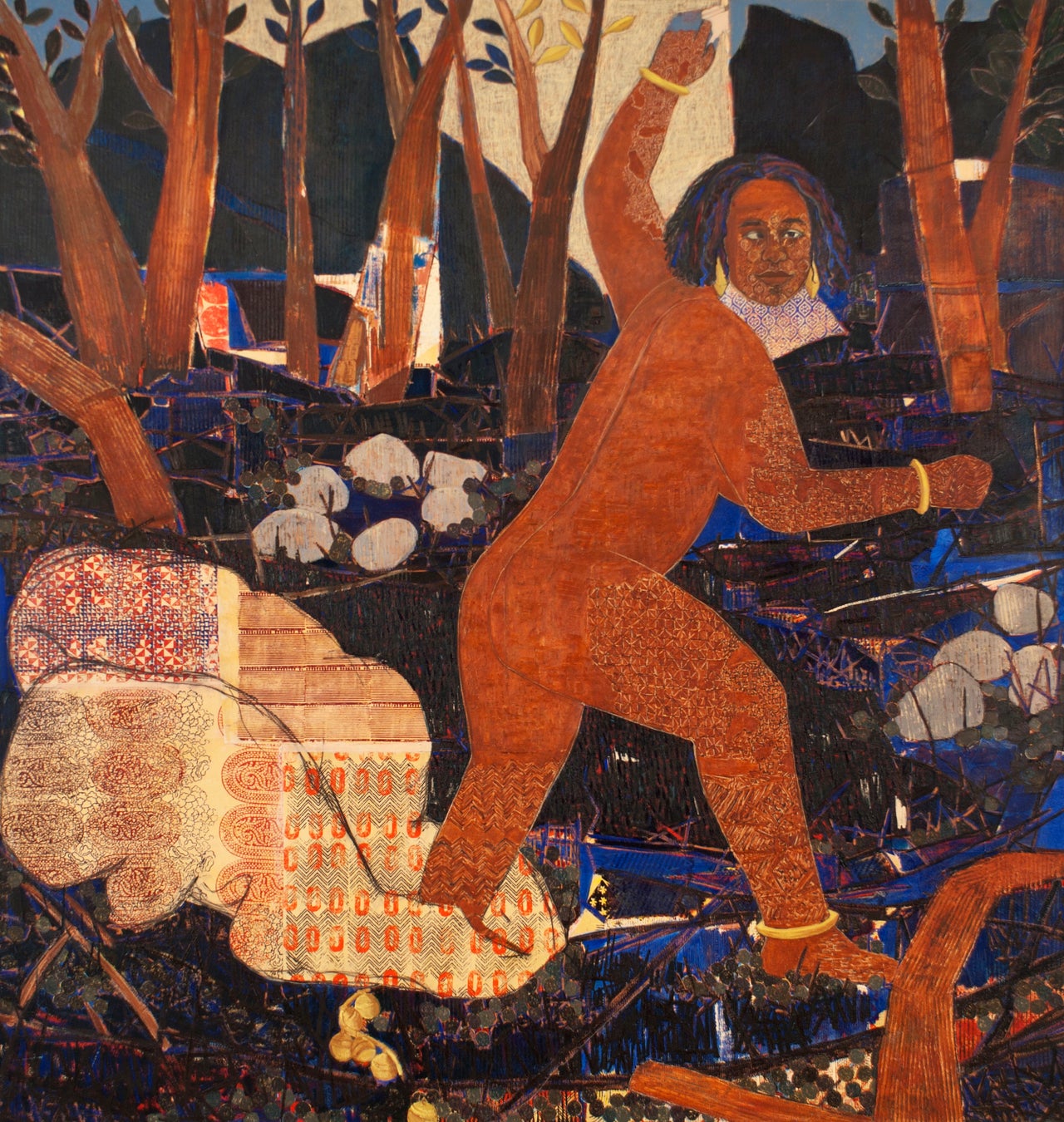 Mequitta Ahuja, "Rhyme Sequence: Wiggle Waggle," 2012, oil, paper and acrylic on canvas, 213 x 203 cm, Image courtesy of the Saatchi Gallery, London.