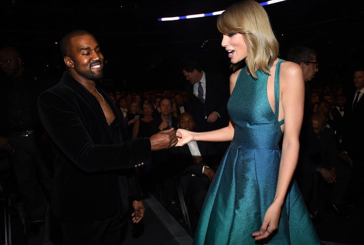 Recording Artists Kanye West and Taylor Swift attend The 57th Annual GRAMMY Awards at the STAPLES Center on February 8, 2015 in Los Angeles, California.