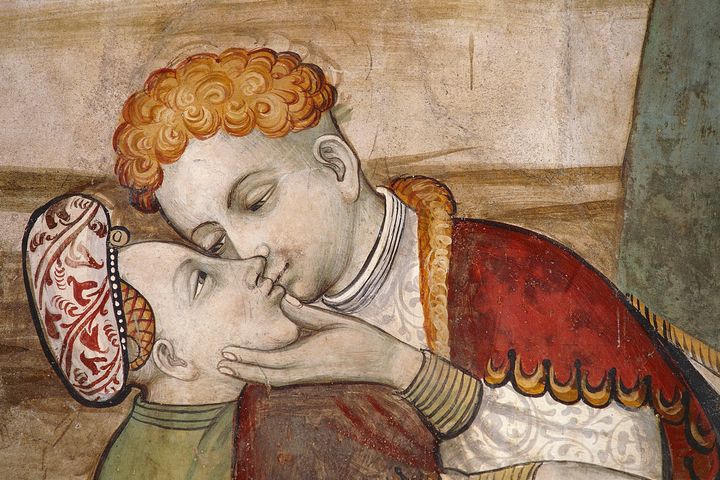 Italian frescoes that date from around the 15th century. Don't get too frisky, guys.
