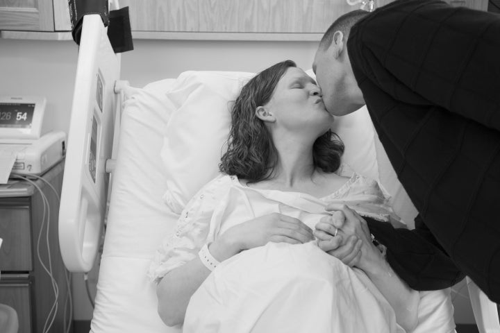 Haynie and her husband in the delivery room.