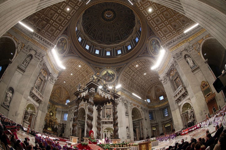 A general view of the atmosphere as Pope Francis celebrates Ash Wednesday Mass at St. Peter's Basilica on February 10, 2016 i