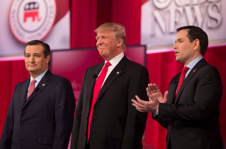 GOP presidential candidates Ted Cruz (left) and Marco Rubio (right) need to pick up some delegates in the upcoming primaries to have a chance of catching Donald Trump (center) for the nomination.