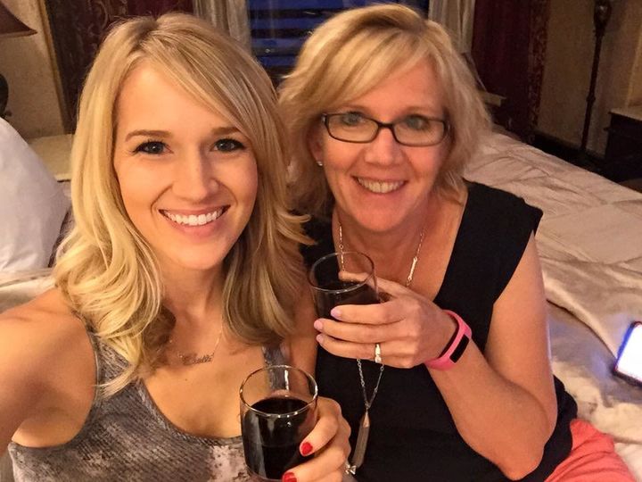 Storey with her mom, Kathleen. A love of red wine runs in the family. 