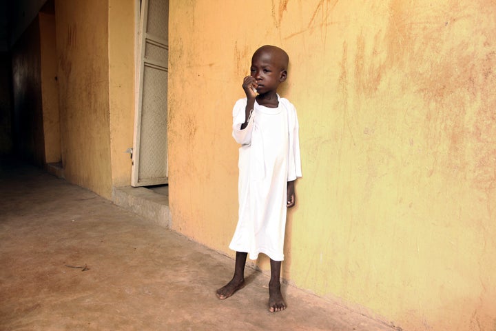 A malnourished child rescued by Nigerian soldiers from Boko Haram. The freed hostages had been traumatised and malnourished by their ordeal, the military said.