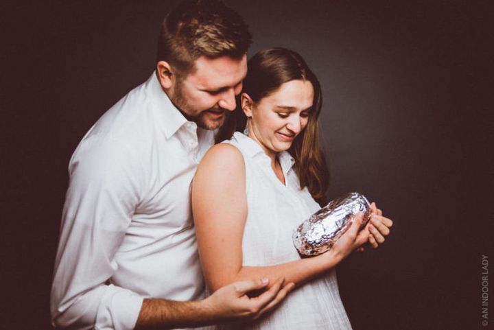 The two Austin-based comedians glow with pride for their newest addition in a series of photos taken by Erin Holsonback.