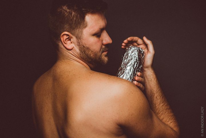 The photographer of the series said, "When a handsome, 6'5" man asks you to photograph a Celine-Dion-inspired newborn shoot with a Chipotle burrito instead of a baby, you always say yes."