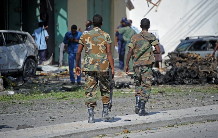 Somali Islamist group al Shabaab claimed responsbility for setting off a car bomb next to a hotel in Mogadishu and said its fighters stormed the building.