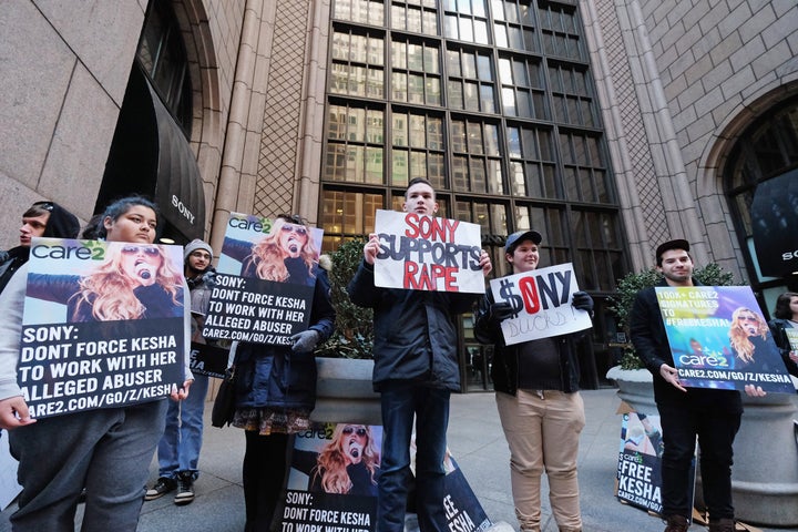 Kesha Fans protest in front of Sony headquarters at Sony Music on February 26.