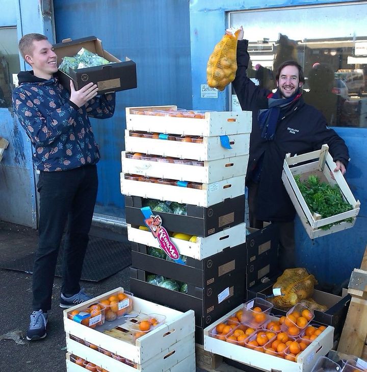 WeFood, a new supermarket in Copenhagen, Denmark, sells products that other stores threw out or rejected. Here, volunteers collect food for the store.