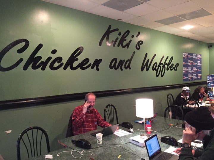 Jerry Emanuel calls potential Hillary Clinton supporters from a campaign office inside a former southern restaurant