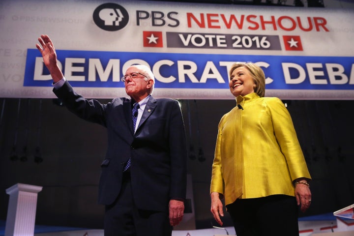 Sen. Bernie Sanders and Hillary Clinton participate in the PBS NewsHour Democratic presidential candidate debate on Feb. 11, 2016 in Milwaukee, Wisconsin. Both are seen as satisfactory choices by most primary voters.