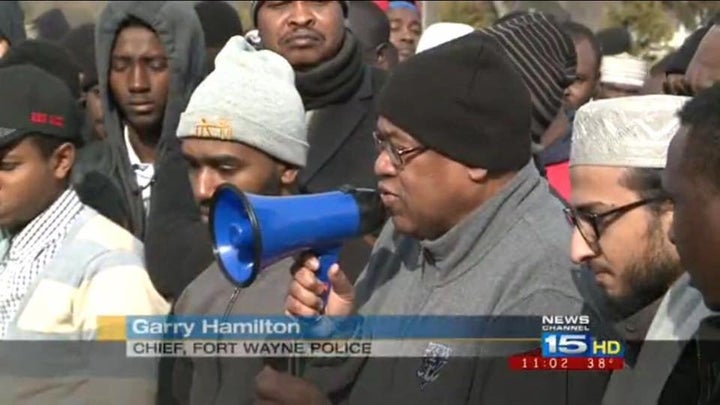 Fort Wayne police chief Garry Hamilton speaks at the funeral of three young men killed in Fort Wayne, Indiana.