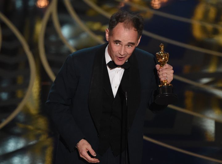 Actor Mark Rylance accepts his award for Best Supporting Actor in Bridge of Spies on stage at the 88th Oscars on February 28, 2016 in Hollywood, California.