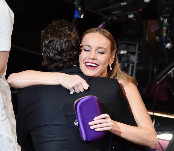 Brie Larson (R) in the audience during the 88th Annual Academy Awards at the Dolby Theatre on February 28, 2016 in Hollywood, California. (Photo by Kevin Winter/Getty Images)