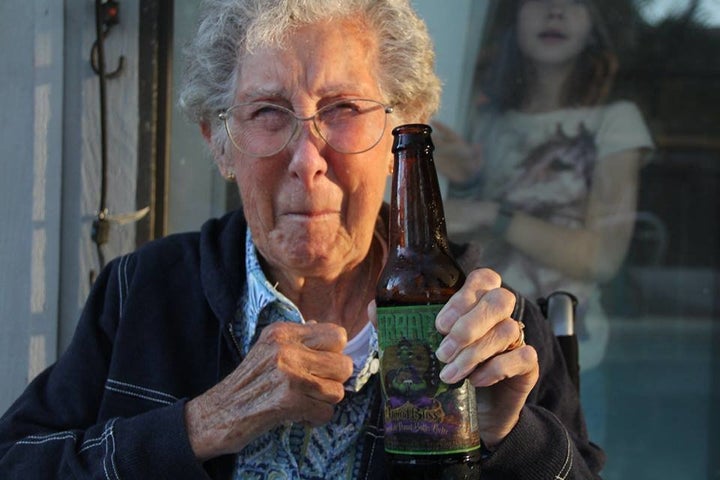 Norma enjoying a cold brew.