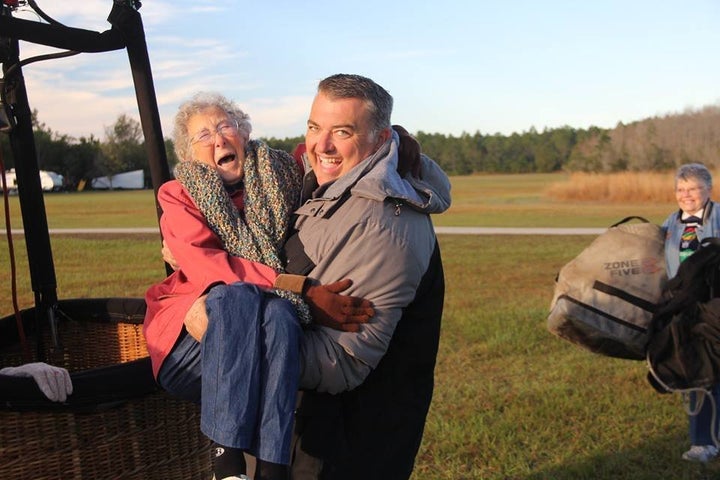 Norma gets a lift inside the balloon.