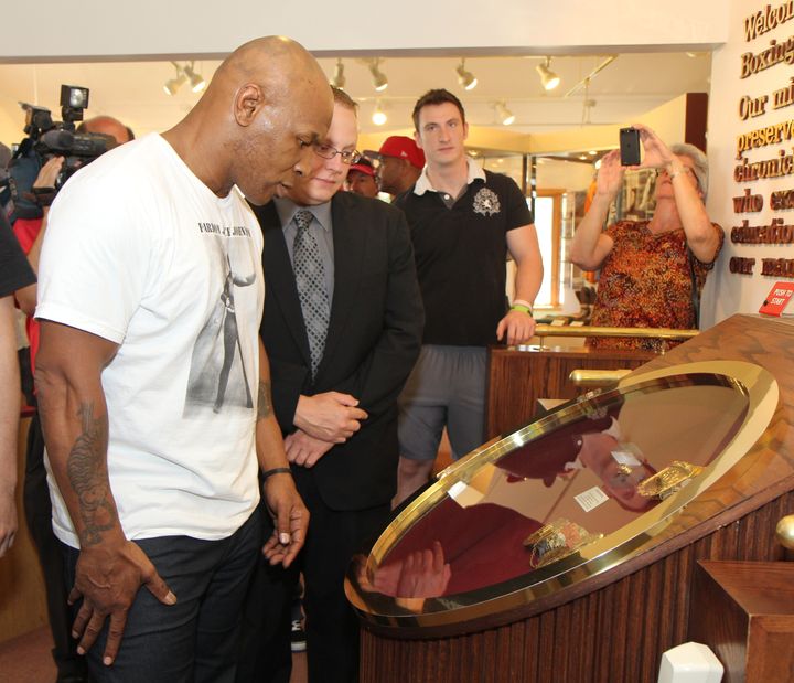 Mike Tyson is seen at the Boxing Hall of Fame in Canasota, New York.