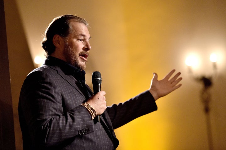 Salesforce chief executive Marc Benioff talking about equality last week in Beverly Hills, Calif.