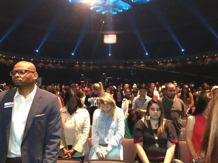 Evangelical worshippers are seen at Lakewood Church in Houston.