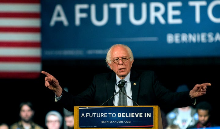 Democratic presidential candidate Sen. Bernie Sanders (I-Vt.) speaks to a crowd of supporters at the Minneapolis Convention Center on Feb. 29, 2016, in Minneapolis, Minnesota.