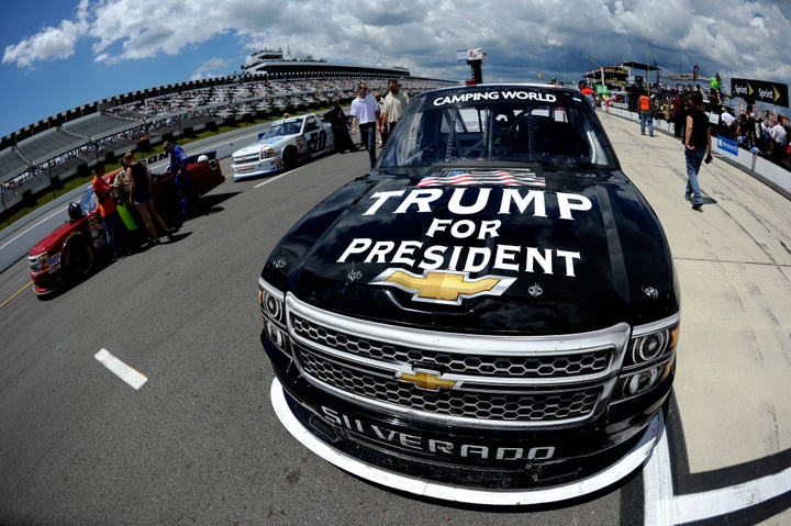 Korbin Forrister, a NASCAR truck driver, endorsed Trump on his truck in August. NASCAR's CEO and four other drivers endorsed