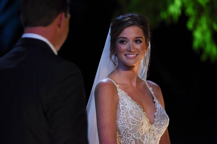 Jade on her (nationally-televised) wedding day, just before she tied the knot with fellow "Bachelor" alum Tanner Tolbert.&nbs