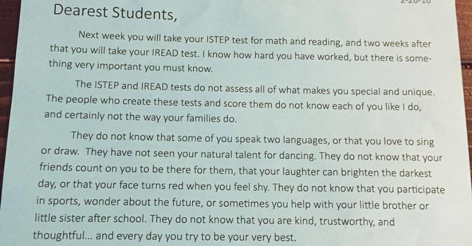 'These Tests Don't Define You': Third-Grade Teacher Pens 